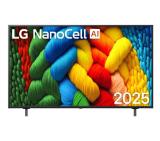 LG 55NANO80A3B, 55" 4K HDR Smart Nano Cell TV, 3840x2160, DVB-T2/C/S2, AI Alpha 7, HDR 10 PRO, webOS 25, ThinQ AI, VRR, ALLM, HGiG, WiFi, Clear Voice, AI Upscaling, Bluetooth, Hdmi e-ARC , CI, LAN, AirPlay2, Chromecast, 2 Pole stand, Black