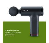 Beurer MG 89 MASSAGE GUN CompactPower, Quiet, lightweight & handy deep tissue massager, 5 intensity levels, 3 massage attachments, Up to 4h battery life with LED display