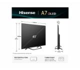 Hisense 43" A7Q, 4K Ultra HD 3840x2160, QLED, FALD, Quantum Dot, HDR 10+, HLG, Dolby Vision, Dolby Atmos, Smart TV, WiFi 5GHz, WiFi Direct, BT, Anyview Cast, 3xHDMI, 2xUSB, LAN, CI+, DVB-T2/C/S2, Black