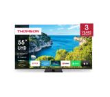 Thomson Smart UHD TV 55"; Google TV; 3840 x 2160 (4K UHD), 4000:1, DLED, 60 Hz, DVB-T/T2/C/S/S2, HDR10, Wi-Fi, Bluetooth, LAN, HDMI 2 (2.0) + 2 (2.1), USB 2 (2.0) + 1 (3.0),Central Swivel Stand, Black