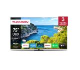 Thomson Smart UHD TV 75"; Google TV; 3840 x 2160 (4K UHD), 4000:1, DLED, 60 Hz, DVB-T/T2/C/S/S2, HDR10, Wi-Fi, Bluetooth, LAN, HDMI 2 (2.0) + 2 (2.1), USB 2 (2.0) + 1 (3.0),Central Swivel Stand, Black