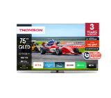Thomson Smart QLED Pro TV 75"; Google TV; 3840 x 2160 (4K UHD), 4000:1, QLED, 144 Hz, DVB-T/T2/C/S/S2, HDR10, Wi-Fi, Bluetooth, LAN, HDMI 2 (2.0) + 2 (2.1), USB 2 (2.0) + 1 (3.0), Central Swivel Stand, Black