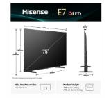 Hisense 75" E7Q, 4K Ultra HD 3840x2160, QLED, Quantum Dot, HDR 10+, HLG, Dolby Vision, DTS Virtual X, Smart TV, Light Sensor, WiFi Direct, BT, Anyview Cast, 3xHDMI, 2xUSB, LAN, CI+, DVB-T2/C/S2, Black