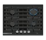 Bosch PRP6A6H40, SER8, Gas hob, 4 zones, 9 power levels, FlameSelect new, Smart Hood Automatic, Touch control, Easy cleaning, illuminated metal knobs, display, black, Front-bevel, HC, 60cm