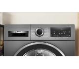 Bosch WQG245DREU, SER6, Tumble dryer with heat pump 9kg C / B cond., 61dB, selfCleaning Condenser, Reverse tumble action, silver/black grey door, Cast iron grey