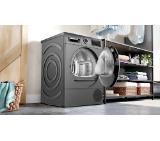 Bosch WQG245DREU, SER6, Tumble dryer with heat pump 9kg C / B cond., 61dB, selfCleaning Condenser, Reverse tumble action, silver/black grey door, Cast iron grey