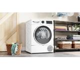 Bosch WQG243DMBY, SER6, Tumble dryer with heat pump 9kg C / B cond., 64dB, EasyClean, drain set, interior light, Reverse tumble action, white-blackgrey door