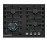 Bosch PNK6B6K40, SER4, Gas hob, 4 zones, Wok burner, 9 power levels, FlameSelect new, Easy cleaning, metal knobs, black, 60cm