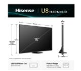 Hisense 75" U8Q, 4K Ultra HD 3840x2160, Mini Led Pro, FALD, Quantum Dot, 165Hz, IPS, HDR 10+, HLG, Dolby Vision IQ, Dolby Atmos, Smart TV,Light Sensor,WiFi 5GHz, WiFi Direct, BT, Anyview Cast, 3xHDMI, 2xUSB, LAN, CI+, DVB-T2/C/S2, Black