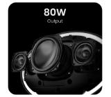 HiFuture ORBIT Black, 80W Output (Max.power), Built-in Powerful DSP with DynaBoost Technology, Pair to Stereo Sound System (TWS Mode), Wireless 5.4, Orbit Lighting, Aluminum Elegance, Up to 8 Hours Playtime, Support Extension Media Player, Connection:USB