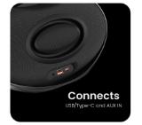 HiFuture ORBIT Black, 80W Output (Max.power), Built-in Powerful DSP with DynaBoost Technology, Pair to Stereo Sound System (TWS Mode), Wireless 5.4, Orbit Lighting, Aluminum Elegance, Up to 8 Hours Playtime, Support Extension Media Player, Connection:USB