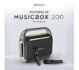 HiFuture MusicBox200 Black, 100W Output, Karaoke Enable, Two Wireless Microphone, 12000mAh Battery (Support Power Bank), RGB Lighting, Pair to Play (TWS Mode), Bluetooth 5.3