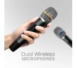 HiFuture MusicBox300 Black, 150W Output, Karaoke Enable, Two Wireless Microphone, 18000mAh Battery (Support Power Bank), RGB Lighting, Pair to Play (TWS Mode), Bluetooth 5.3