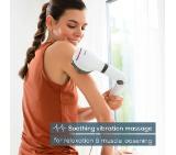 Beurer MG 44 infrared massager; Soothing vibration massage; Rotating massage head and 3-way adjustable handle; Infrared heat; 3 function levels; 4 interchangeable massage attachments