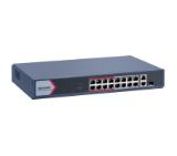 HikVision 16 Port Fast Ethernet Smart POE Switch, 16 x 10/100M PoE ports, 1 x Gigabit RJ45 port, 1 x Gigabit combo, Total PoE Power Budget 130 W, Up to 300 m Long Range PoE Transmission, 6 kV Surge Protection