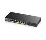 ZyXEL GS1900-10HP v2, 8-port GbE L2 PoE Smart Switch + 2 SFP slots, 802.3at, desktop, fanless, 70 Watt + 2x Lanberg patch cord CAT.6 FTP 3m, red