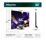 Hisense 55"U7S Pro, 4K Ultra HD 3840x2160, ULED, FALD, Quantum Dot, 165Hz, IPS, HDR 10+, HLG, Dolby Vision IQ, Dolby Atmos, Smart TV, WiFi 5GHz, WiFi Direct, BT, Anyview Cast,light sensor,Solar Powered Remote, 4xHDMI, 2xUSB, LAN, CI+, DVB-T2/C/S2, Black