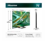 Hisense 75" E8S, 4K Ultra HD 3840x2160, ULED, Quantum Dot,144 Hz, HDR 10+, HLG, Dolby Vision, DTS Virtual X, Smart TV, Light Sensor, WiFi Direct, BT, Anyview Cast, 3xHDMI, 2xUSB, LAN, CI+, DVB-T2/C/S2,Singale stand, Black