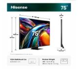 Hisense 75" UR9S, 4K Ultra HD 3840x2160, RGB Mini Led , DLED, Quantum Dot, 180Hz, IPS, HDR 10+, HLG, Dolby Vision IQ, Dolby Atmos, Smart TV,Light Sensor,WiFi 6eGHz, WiFi Direct, BT,2x15 W + 2x10 W + 20 W + 2x10W, Anyview Cast, 3xHDMI, 2xUSB, LAN, CI+