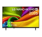 LG 43NU8E0B3LA, 43" 4K HDR UHD, 3840x2160, DVB-T2/C/S2, AI Alpha 7, HDR 10, webOS 26, ThinQ AI, VRR, ALLM, HGiG, WiFi, Clear Voice, 4K Super Upscaling, Bluetooth 5.3, Hdmi e-ARC , CI, LAN, AirPlay2, AI Sound Pro, Google Cast, 2 Pole stand, Black