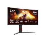 AOC CU34G4CA, 34" Curved 1500R, Fast VA, WLED, 3440x1440@180Hz, 1ms GtG, 0.5ms MPRT, 450cd m/2, 3000:1, Adaptive Sync, FlickerFree, Low Blue Light, Tilt, Height Adjust, Swivel, 2xHDMI, DP, USB hub
