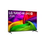 LG 85NU800B3LA, 85" NANO 4K UHD, 3840x2160, DVB-T2/C/S2, AI Alpha 7, HDR 10, webOS 26, ThinQ AI, VRR, ALLM, HGiG, WiFi, Clear Voice, 4K Super Upscaling, Bluetooth 5.3, Hdmi e-ARC , CI, LAN, AirPlay2, AI Sound Pro, Google Cast, 2 Pole stand, Black