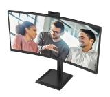 AOC CU34E4CW, 34" Curved 1500R, VA, WLED, 3440x1440@120Hz, 4ms GtG, 1ms MPRT, 350cd m/2, 3500:1, 50M:1 DCR, Adaptive Sync, FlickerFree, Anti-Blue Light, 5Wx2, Webcam 5MP, Tilt, Height Adjust, Swivel, 2xHDMI, DP, USB hub, KVM, RJ45