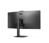 AOC CU34V5CW/BK, 34" Curved 1500R, VA, WLED, 3440x1440@100Hz, 4ms GtG, 1ms MPRT, 300cd m/2, 3000:1, 20M:1 DCR, Adaptive Sync, FreeSync, Low Blue Light, 5Wx2, 2MP Webcam, Tilt, Height Adjust, Swivel, HDMI, DP, USB hub