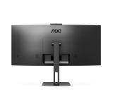 AOC CU34V5CW/BK, 34" Curved 1500R, VA, WLED, 3440x1440@100Hz, 4ms GtG, 1ms MPRT, 300cd m/2, 3000:1, 20M:1 DCR, Adaptive Sync, FreeSync, Low Blue Light, 5Wx2, 2MP Webcam, Tilt, Height Adjust, Swivel, HDMI, DP, USB hub