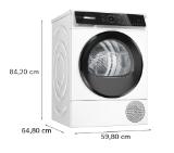 Bosch WQN246D0BY, SER6, Tumble dryer with heat pump 9kg B / B cond., 59dB, Self-Cleaning Condenser, drain set, white-blackgrey door, HC, Inclined direct touch display