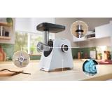 Bosch MFWS421W, SER4, Food mincer, Main color: white, Output per minute: 2,5 kg, Reverse: yes, Power: 500W, Blocking power: 1.900W, Accessories included: 1 x filling aid, 1 x filling tray, 1 x pusher, 1 x sausage attachment, 1 x double-sided stainless st